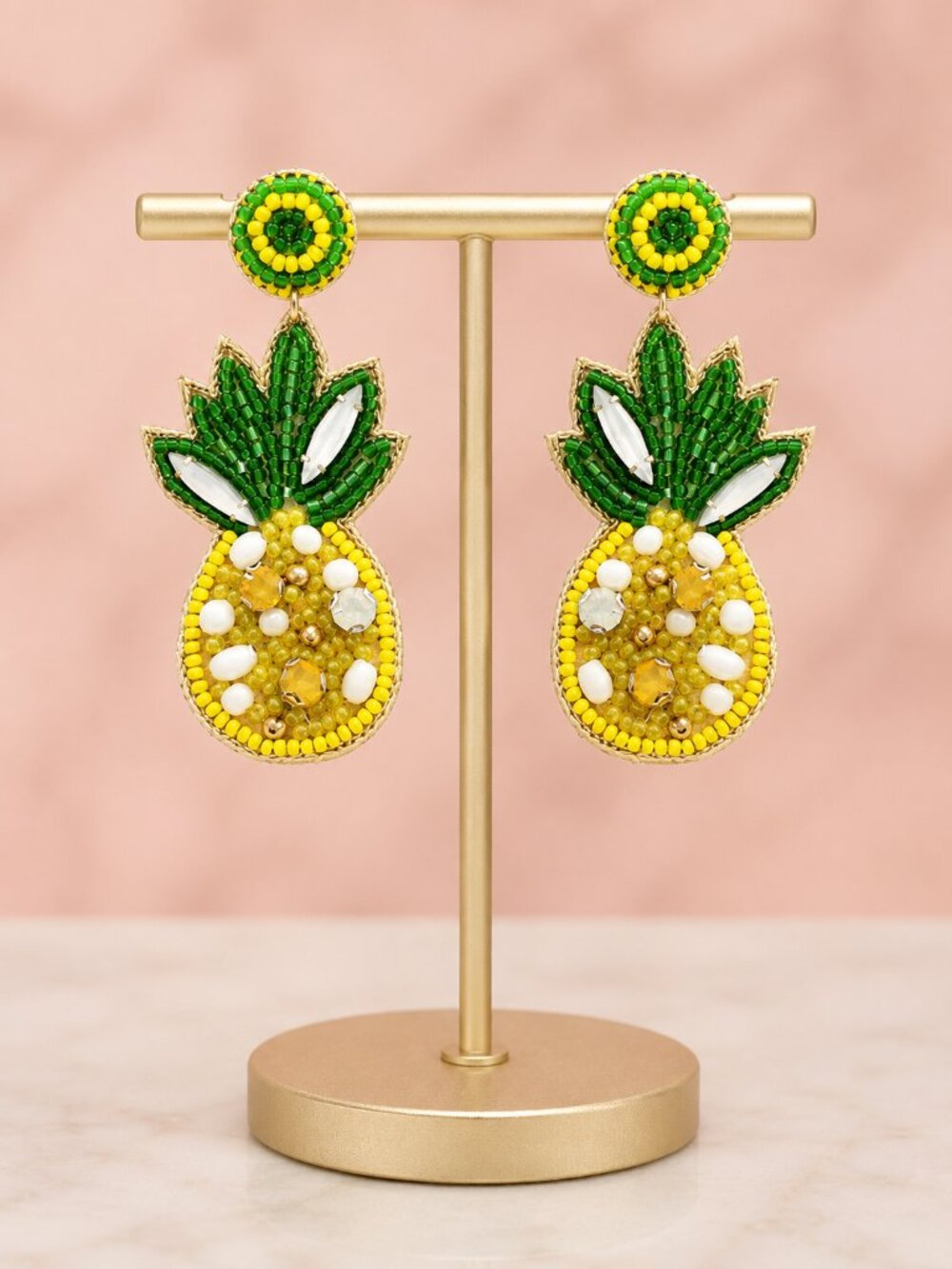 Rhinestone Crystal Seed Bead Sequin Resort Tropical Fruit Statement Earrings NEW